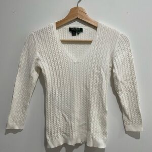 Lauren Ralph Lauren V-Neck Cable-Knit Sweater White